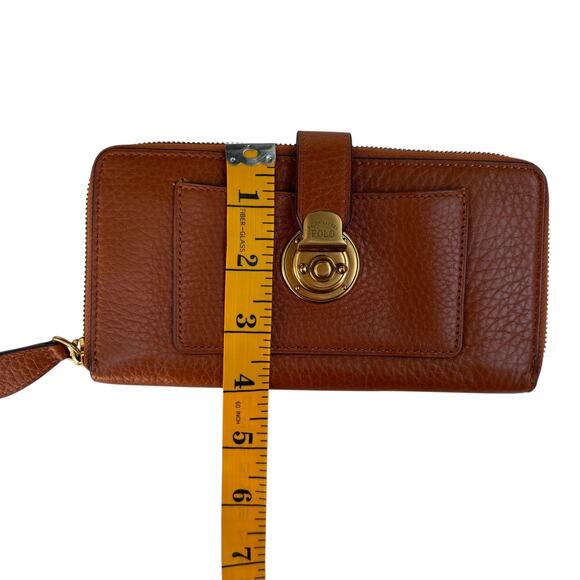 Polo Ralph Lauren Vintage Leather Zip Around Wallet Brass Twist Lock - Picture 9 of 11